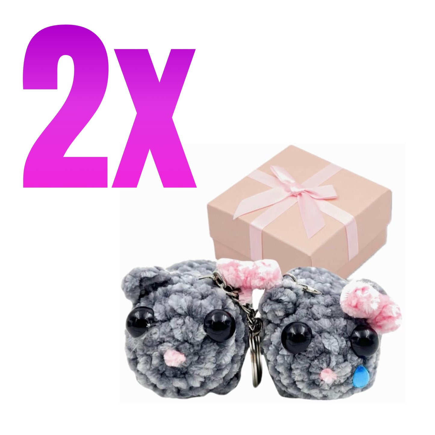 Sad Hamster Schlüsselanhänger-Set (2 Anhänger) + Geschenkbox & Karte zum Selbstbeschriften