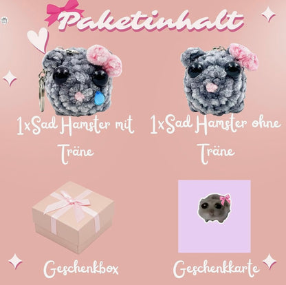 Sad Hamster Schlüsselanhänger-Set (2 Anhänger) + Geschenkbox & Karte zum Selbstbeschriften