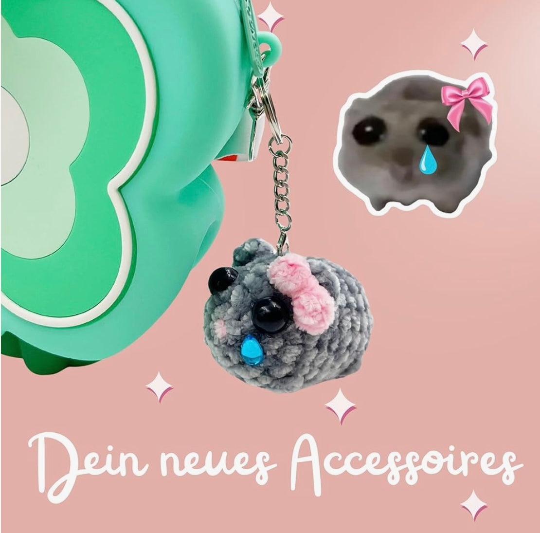 Sad Hamster Schlüsselanhänger-Set (2 Anhänger) + Geschenkbox & Karte zum Selbstbeschriften